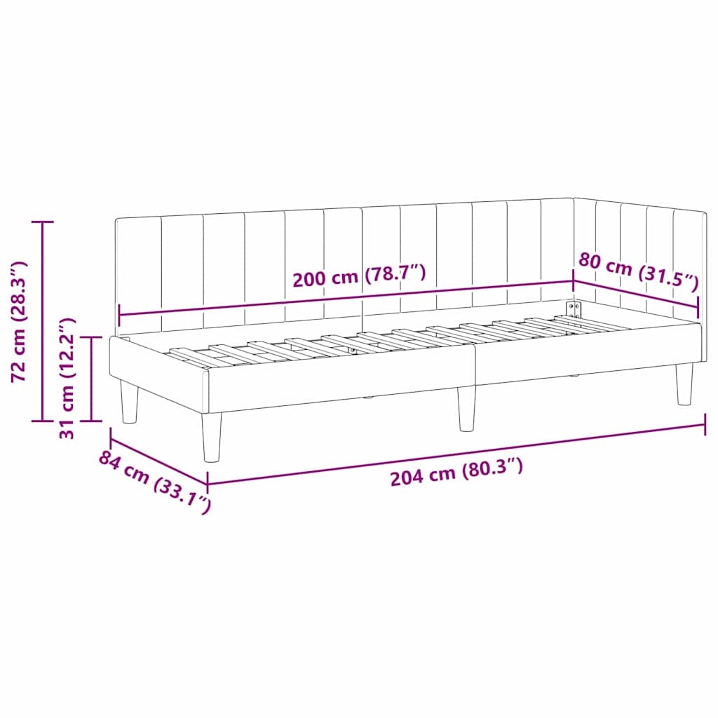 Eckbettgestell mit Kopfteil Türkis 80 cm x 200 cm Samt