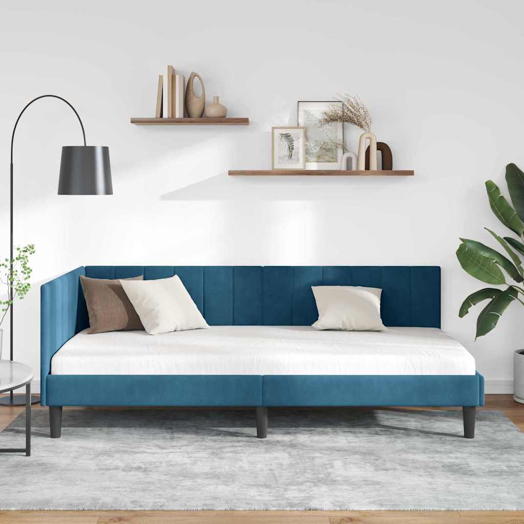 Eckbettgestell mit Kopfteil Blau 90 cm x 190 cm Samt