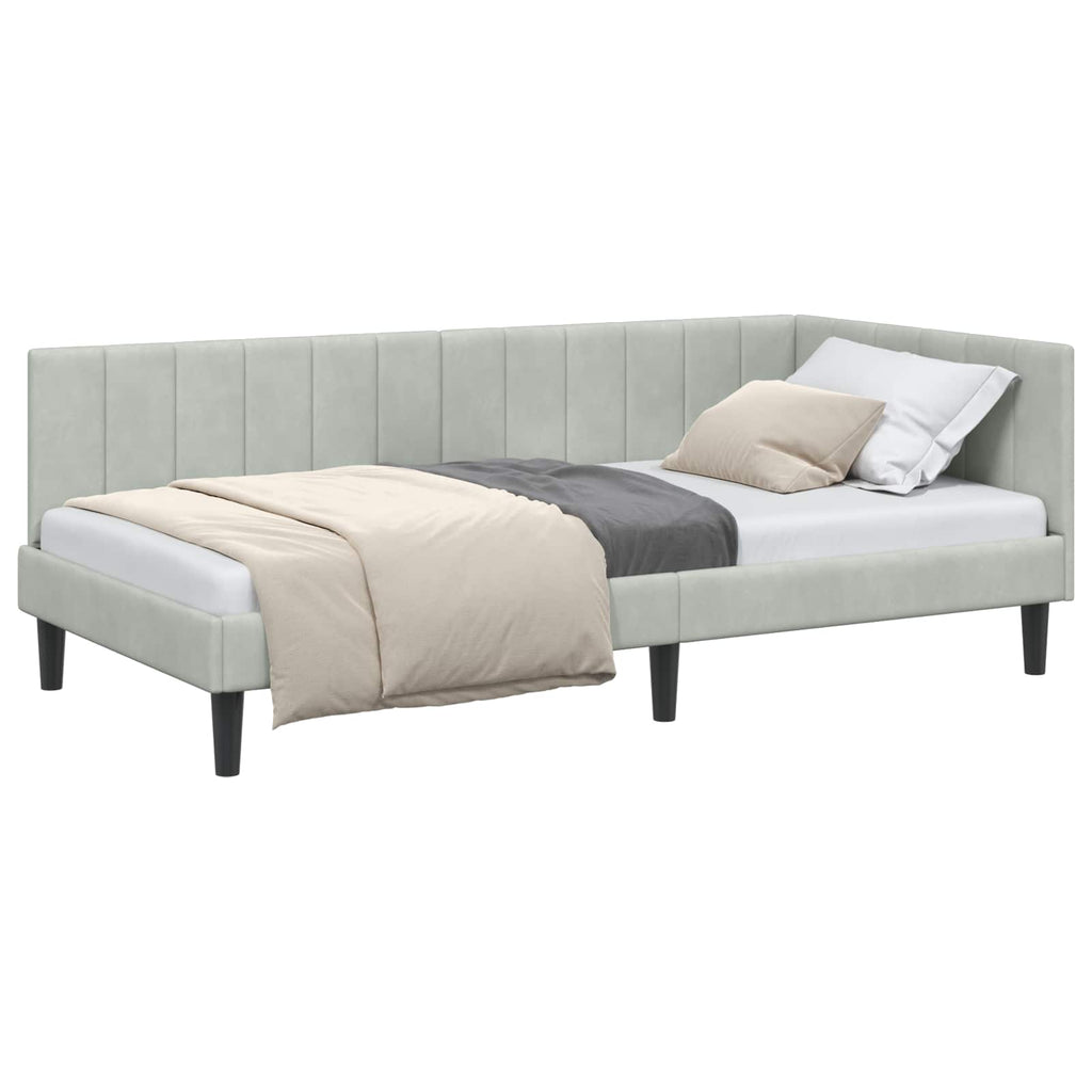 Eckbettgestell mit Kopfteil Hellgrau 90 cm x 190 cm Samt