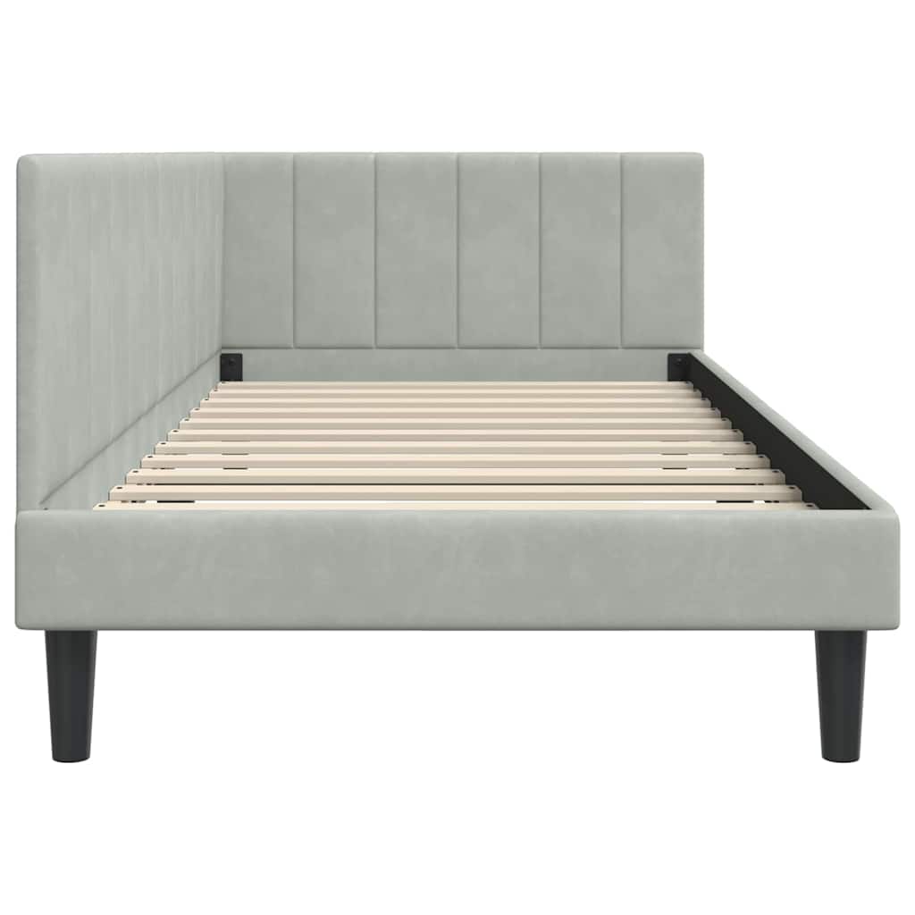 Eckbettgestell mit Kopfteil Hellgrau 90 cm x 190 cm Samt