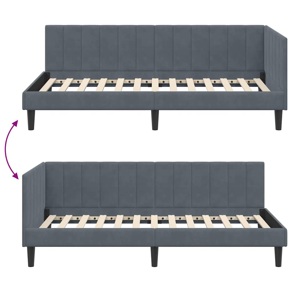 Eckbettgestell mit Kopfteil Dunkelgrau 90 cm x 190 cm Samt