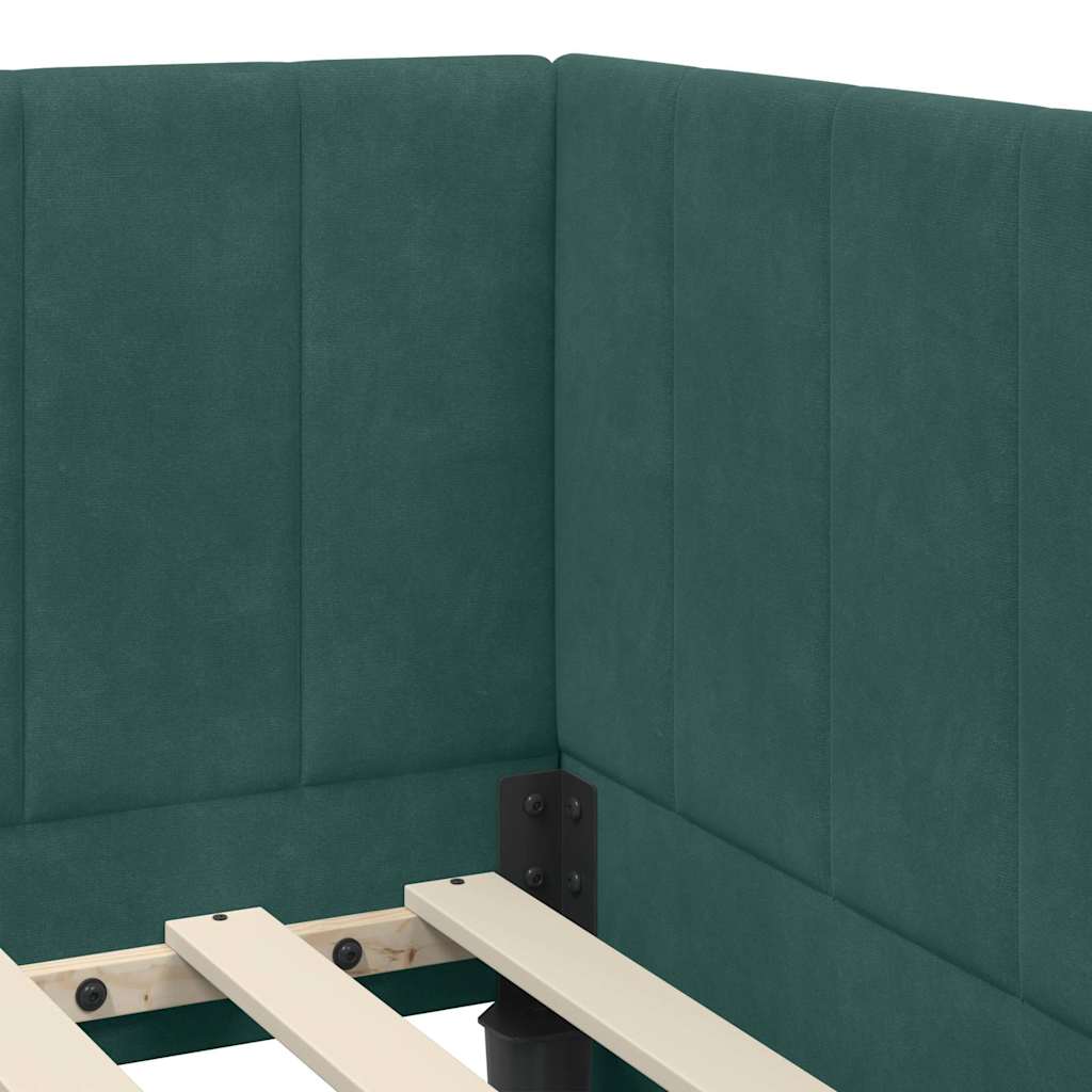 Eckbettgestell mit Kopfteil Dunkelgrün 90 cm x 190 cm Samt