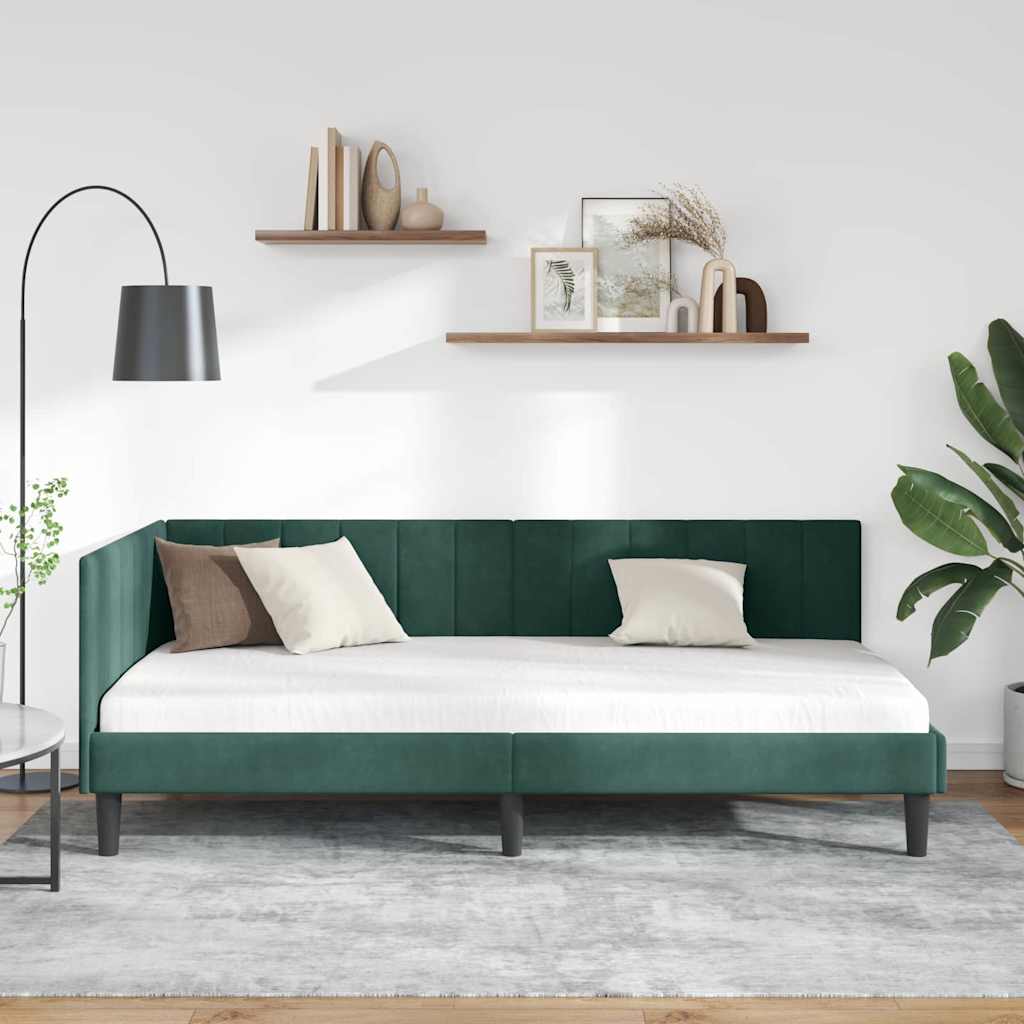Eckbettgestell mit Kopfteil Dunkelgrün 90 cm x 190 cm Samt