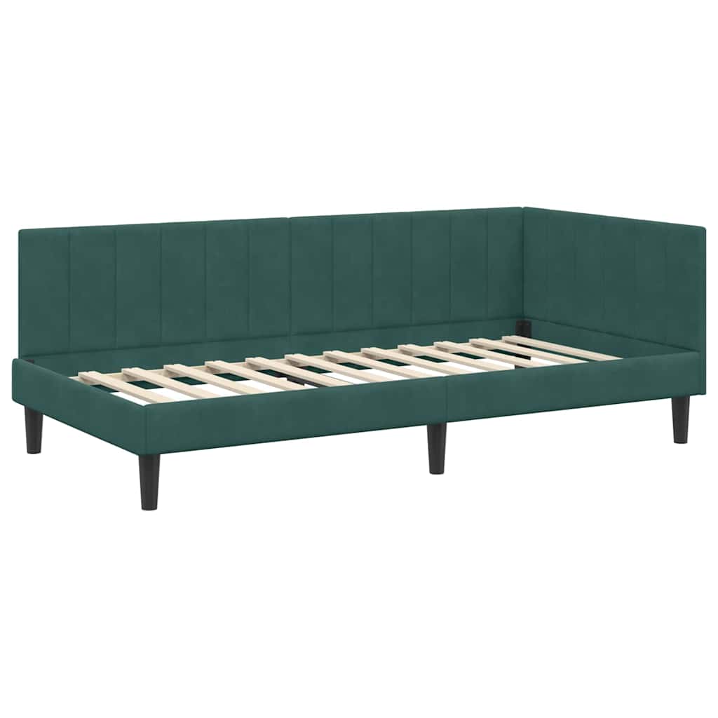 Eckbettgestell mit Kopfteil Dunkelgrün 90 cm x 190 cm Samt
