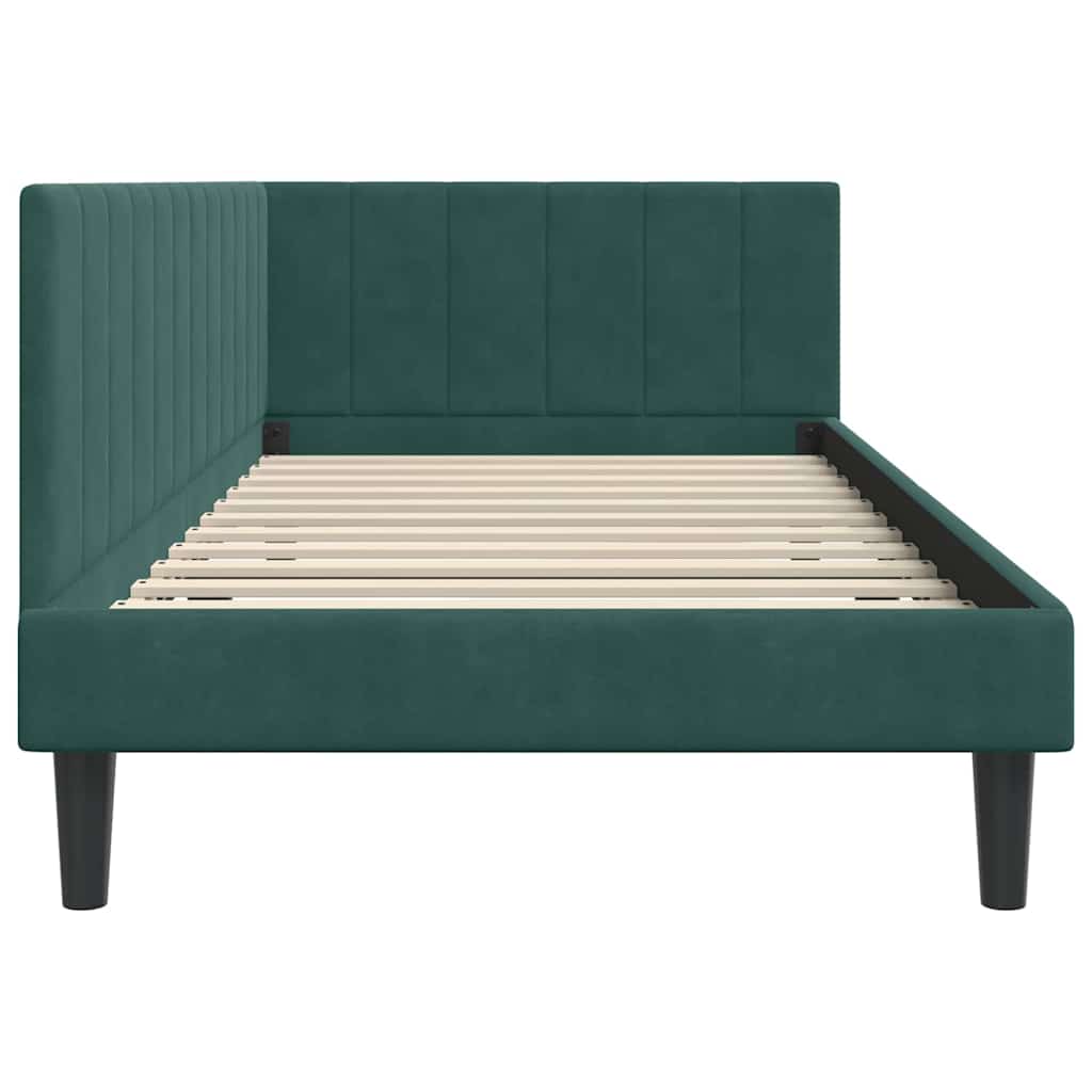 Eckbettgestell mit Kopfteil Dunkelgrün 90 cm x 190 cm Samt