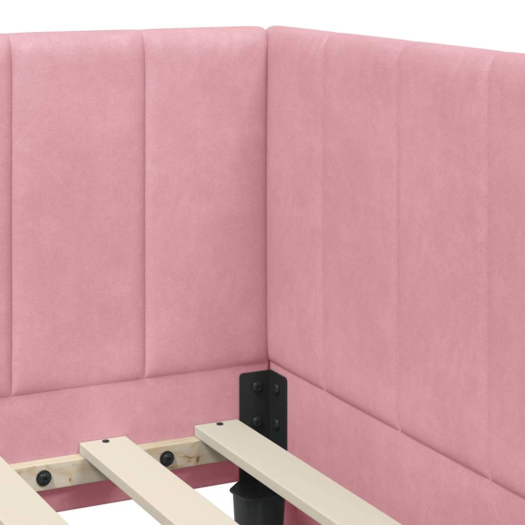 Eckbettgestell mit Kopfteil Rosa 90 cm x 190 cm Samt