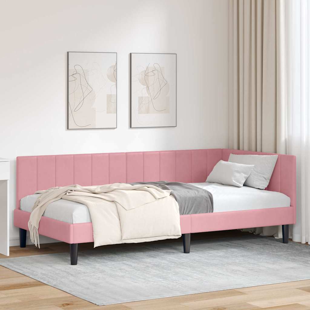 Eckbettgestell mit Kopfteil Rosa 90 cm x 190 cm Samt