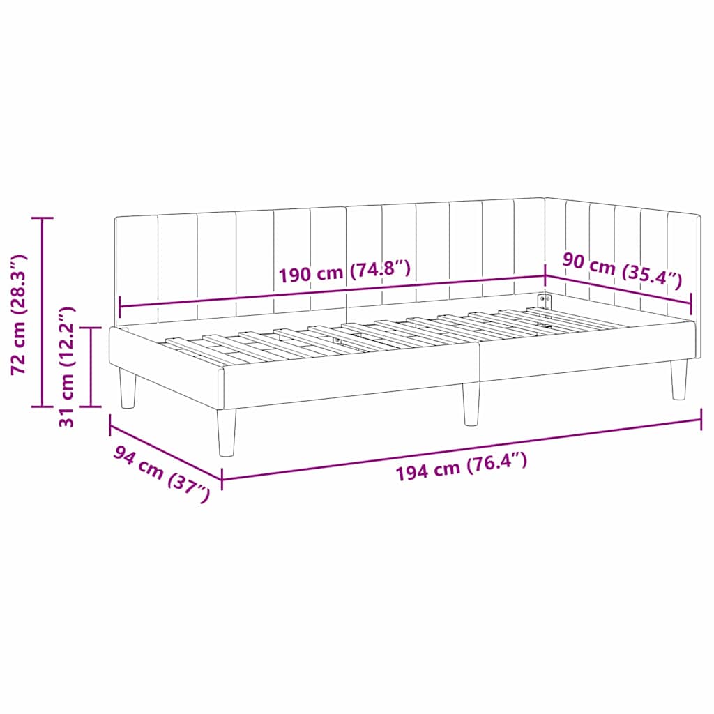 Eckbettgestell mit Kopfteil Rosa 90 cm x 190 cm Samt