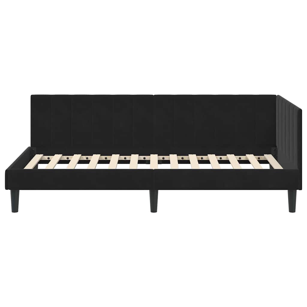 Eckbettgestell mit Kopfteil Schwarz 90 cm x 190 cm Samt