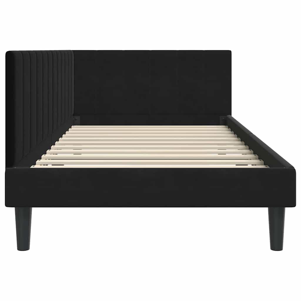 Eckbettgestell mit Kopfteil Schwarz 90 cm x 190 cm Samt