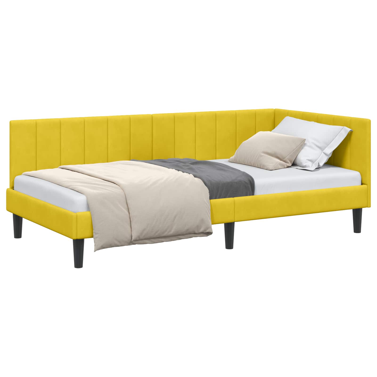 Eckbettgestell mit Kopfteil Gelb 90 cm x 190 cm Samt