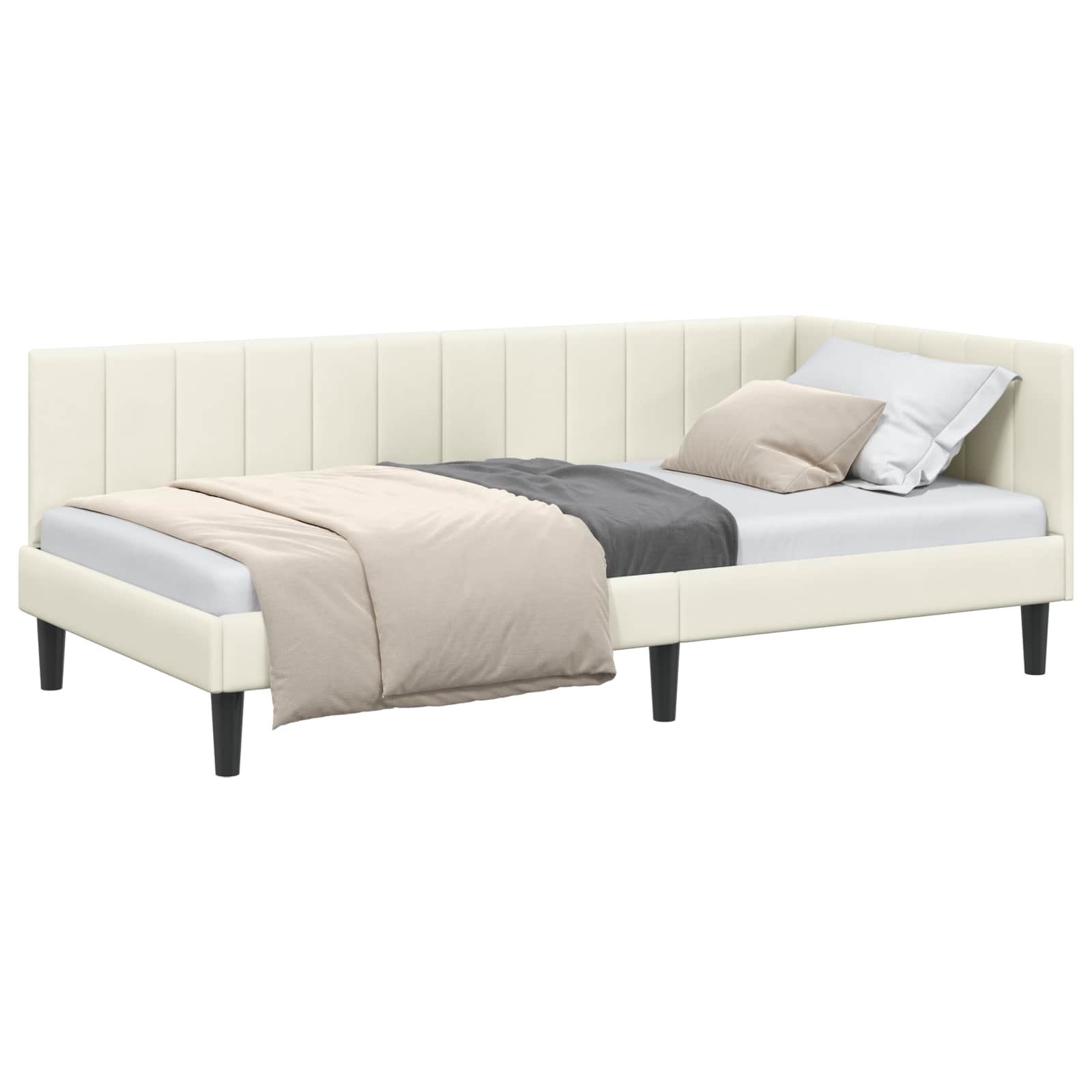 Eckbettgestell mit Kopfteil Creme 90 cm x 190 cm Samt