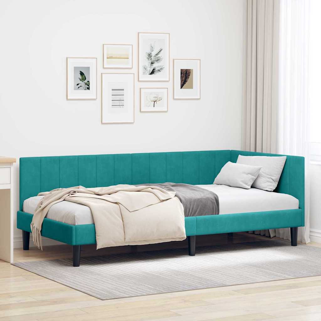 Eckbettgestell mit Kopfteil Türkis 90 cm x 190 cm Samt