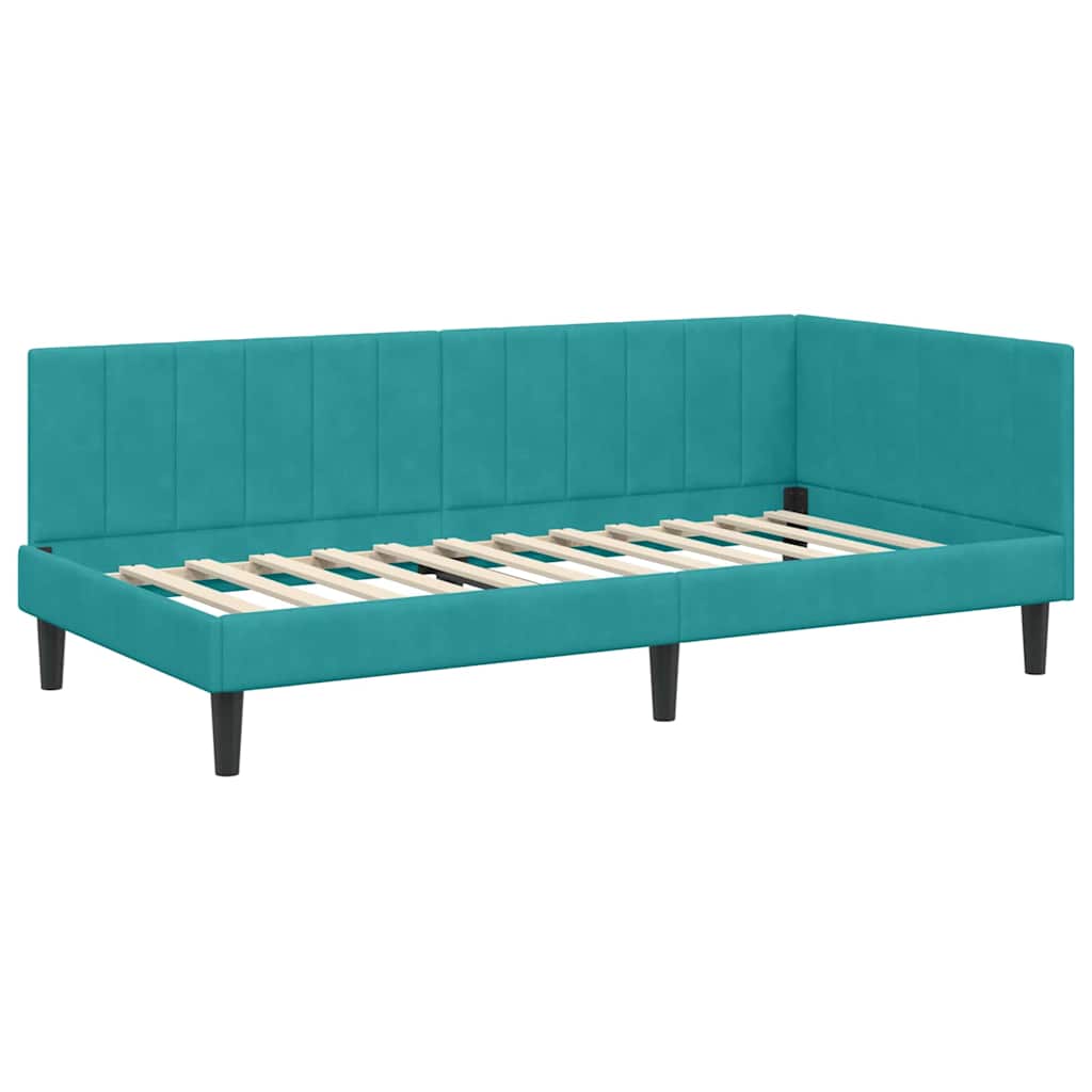 Eckbettgestell mit Kopfteil Türkis 90 cm x 190 cm Samt