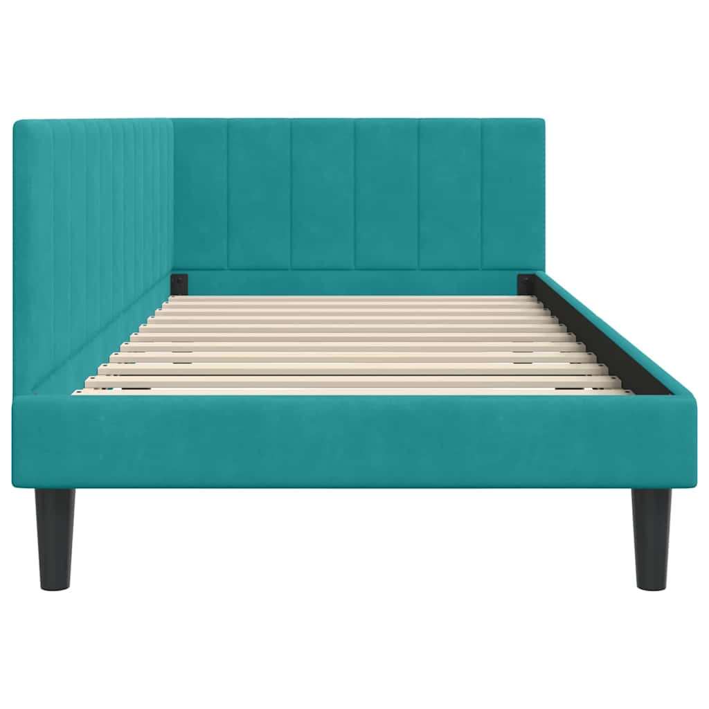 Eckbettgestell mit Kopfteil Türkis 90 cm x 190 cm Samt
