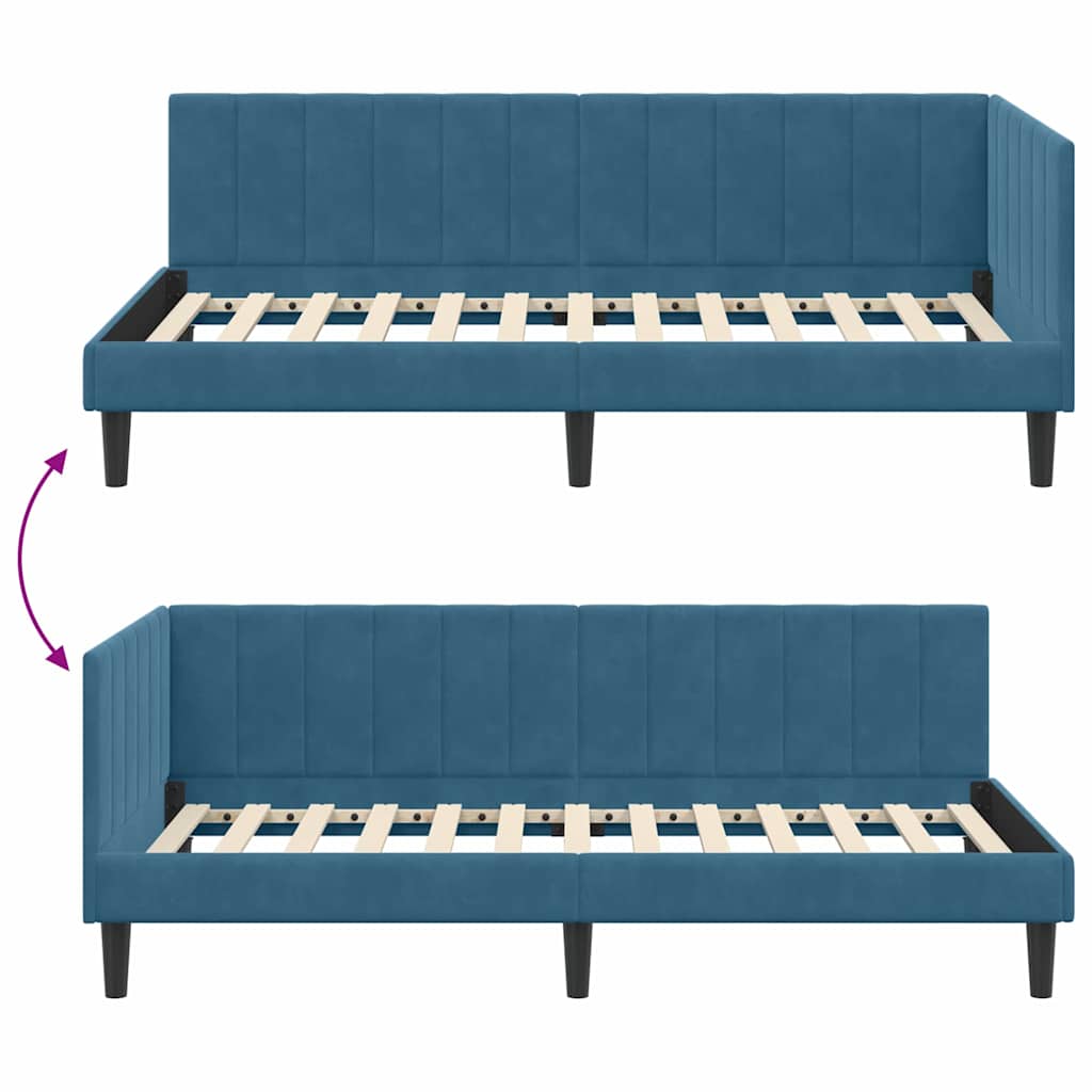 Eckbettgestell mit Kopfteil Blau 90 cm x 200 cm Samt