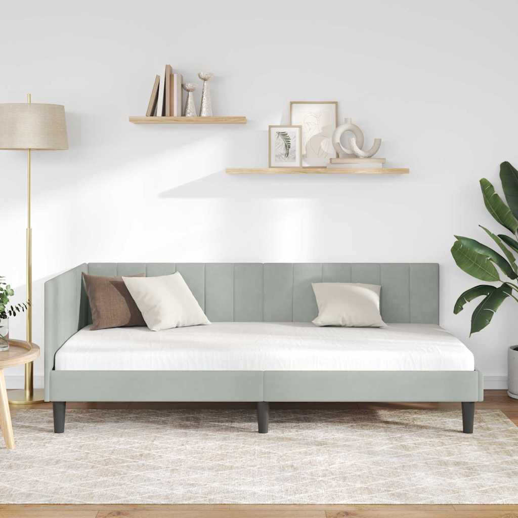 Eckbettgestell mit Kopfteil Hellgrau 90 cm x 200 cm Samt