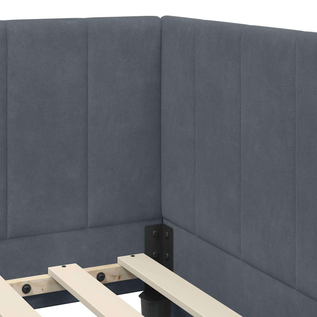 Eckbettgestell mit Kopfteil Dunkelgrau 90 cm x 200 cm Samt