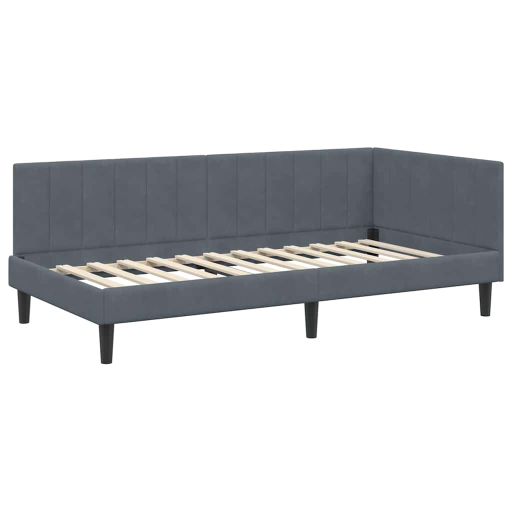 Eckbettgestell mit Kopfteil Dunkelgrau 90 cm x 200 cm Samt
