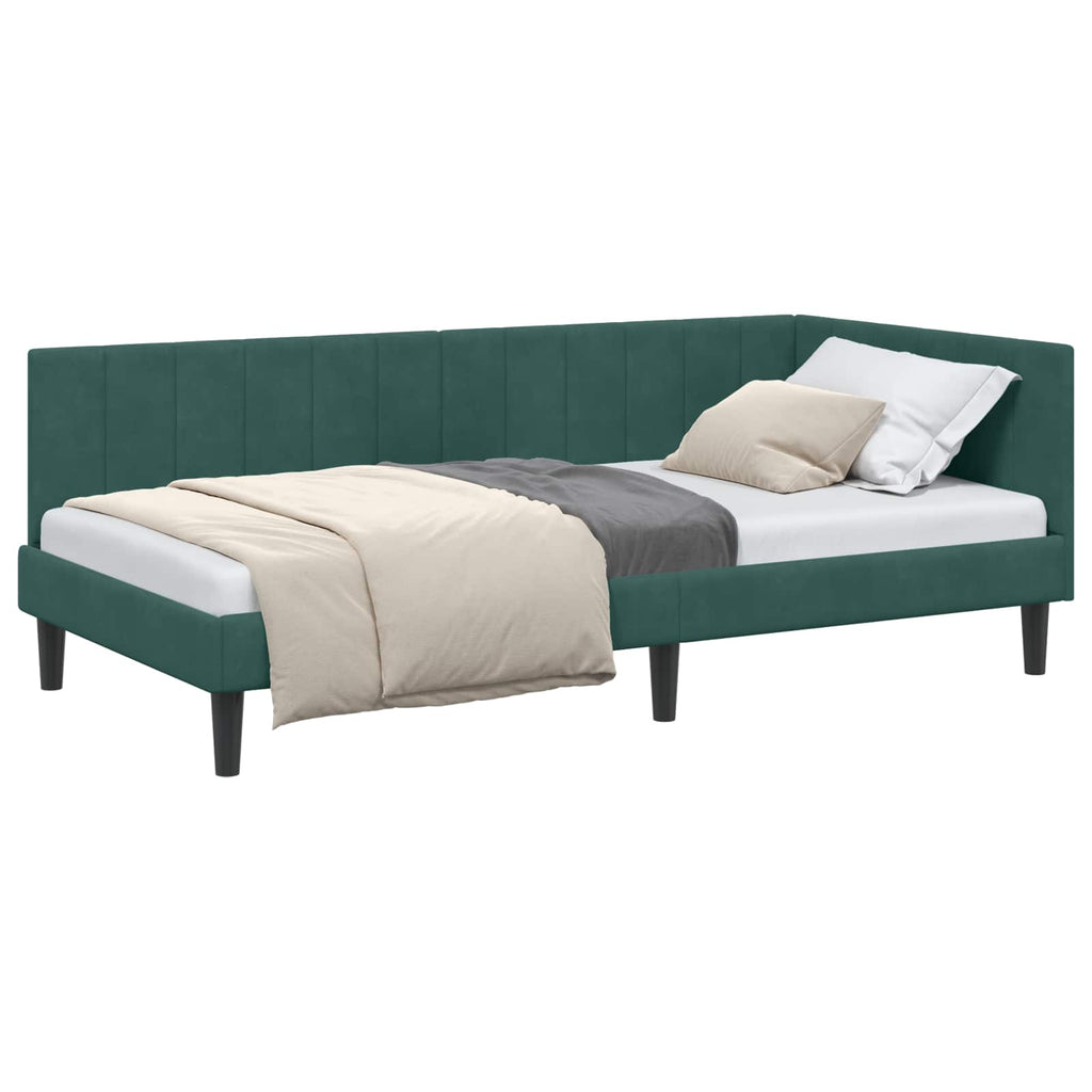 Eckbettgestell mit Kopfteil Dunkelgrün 90 cm x 200 cm Samt