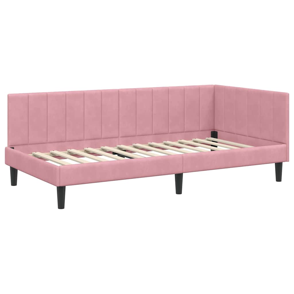 Eckbettgestell mit Kopfteil Rosa 90 cm x 200 cm Samt