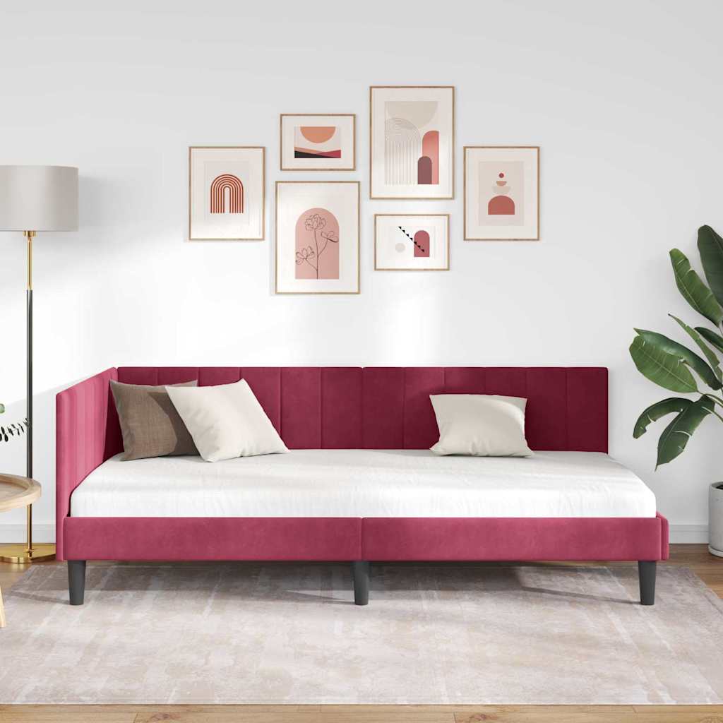 Eckbettgestell mit Kopfteil Weinrot 90 cm x 200 cm Samt