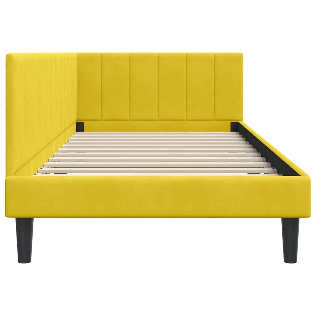 Eckbettgestell mit Kopfteil Gelb 90 cm x 200 cm Samt