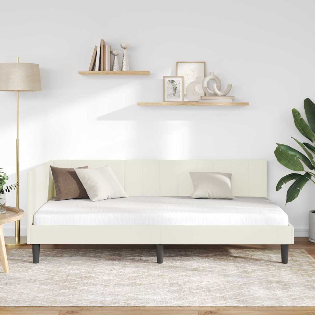 Eckbettgestell mit Kopfteil Creme 90 cm x 200 cm Samt