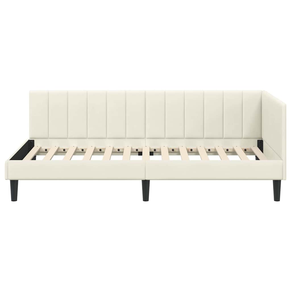 Eckbettgestell mit Kopfteil Creme 90 cm x 200 cm Samt