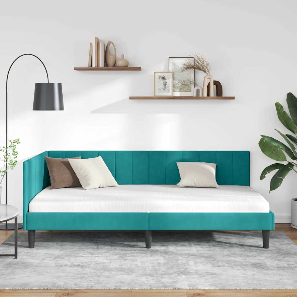 Eckbettgestell mit Kopfteil Türkis 90 cm x 200 cm Samt
