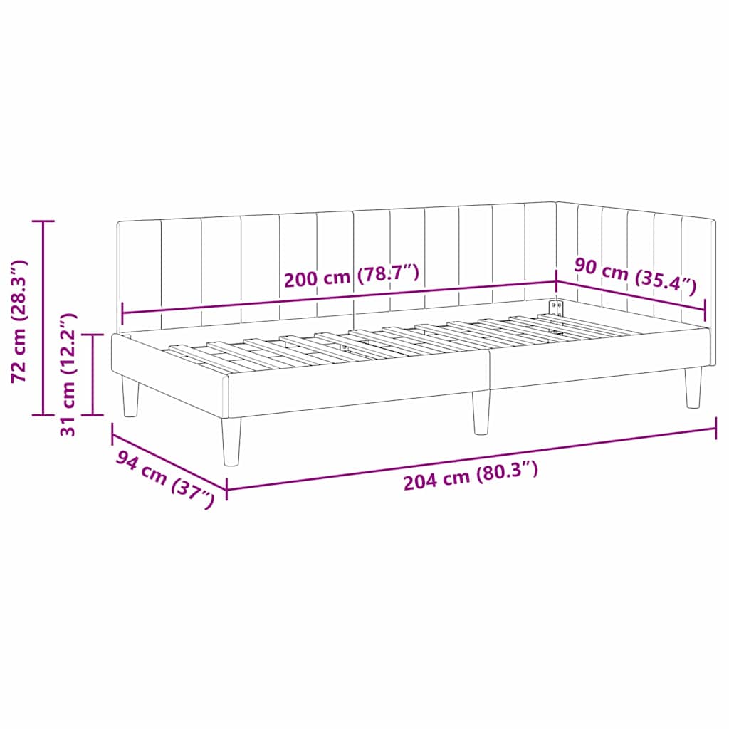 Eckbettgestell mit Kopfteil Türkis 90 cm x 200 cm Samt