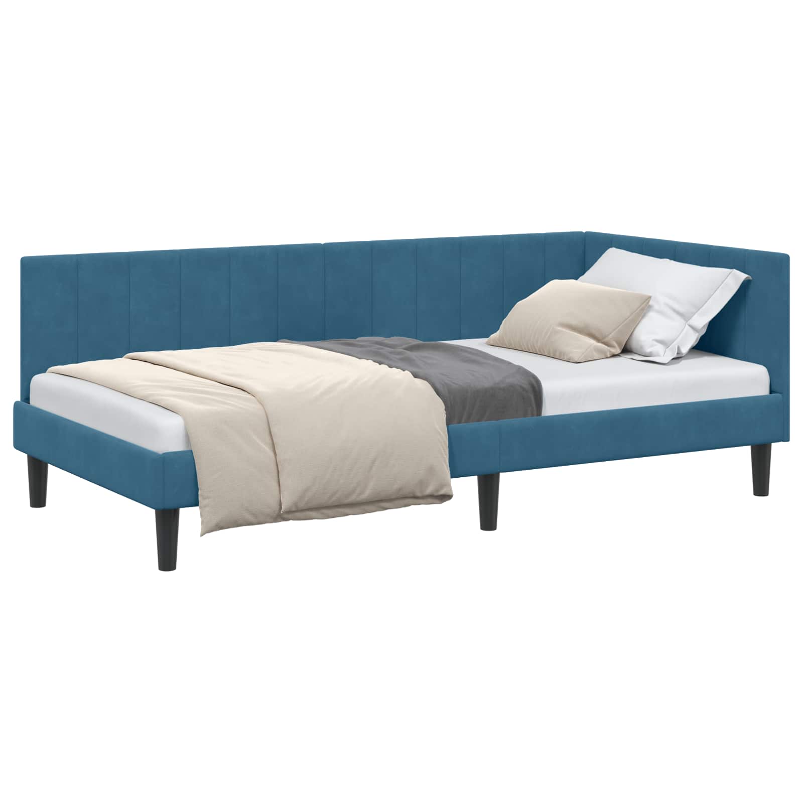 Eckbettgestell mit Kopfteil Blau 100 cm x 200 cm Samt