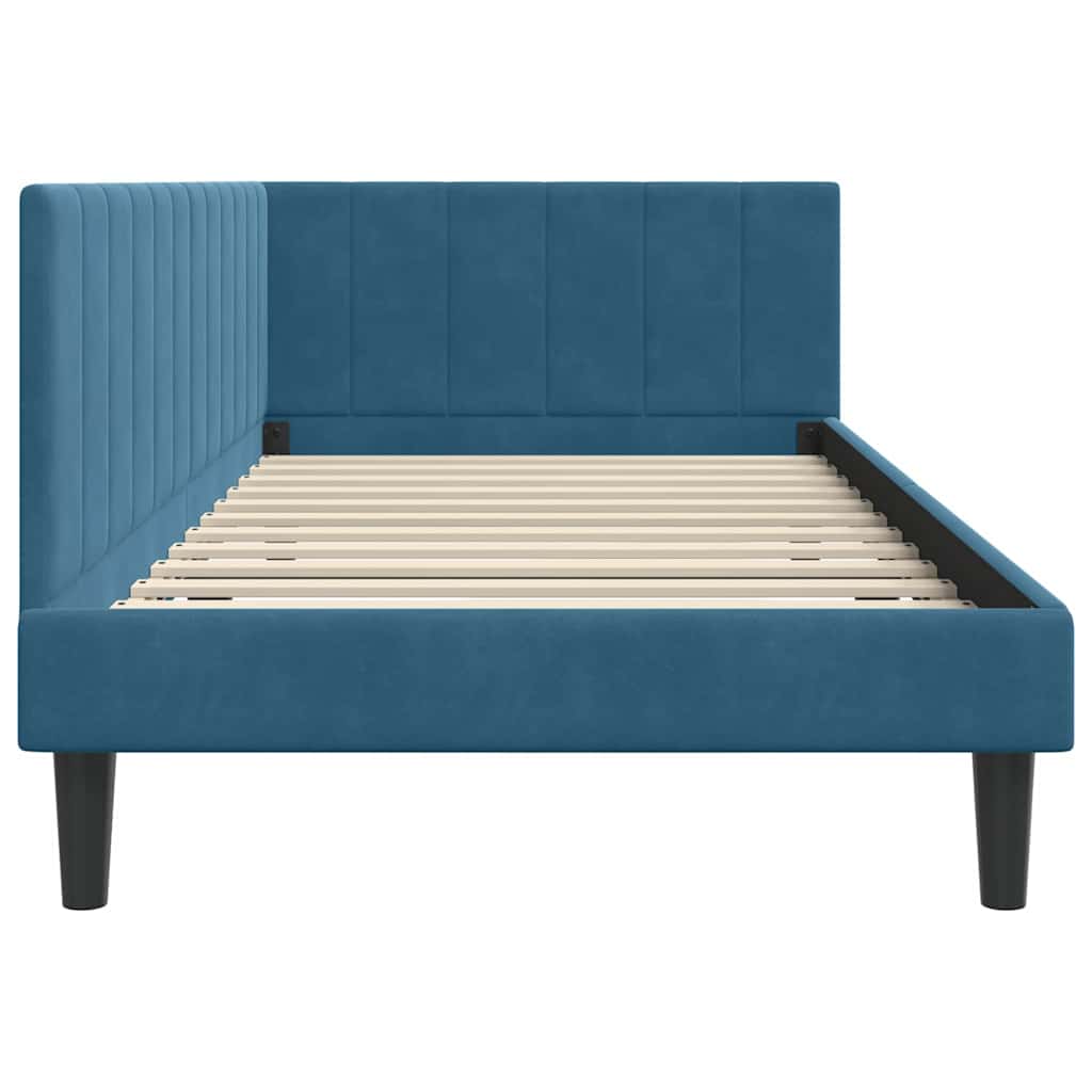 Eckbettgestell mit Kopfteil Blau 100 cm x 200 cm Samt