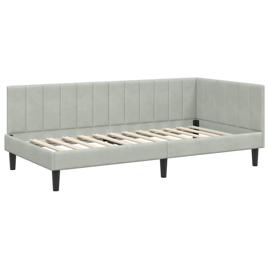 Eckbettgestell mit Kopfteil Hellgrau 100 cm x 200 cm Samt