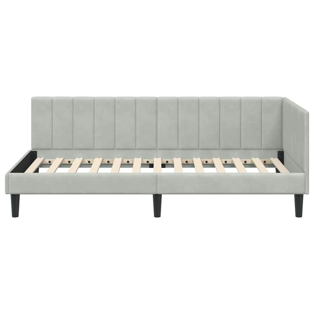 Eckbettgestell mit Kopfteil Hellgrau 100 cm x 200 cm Samt