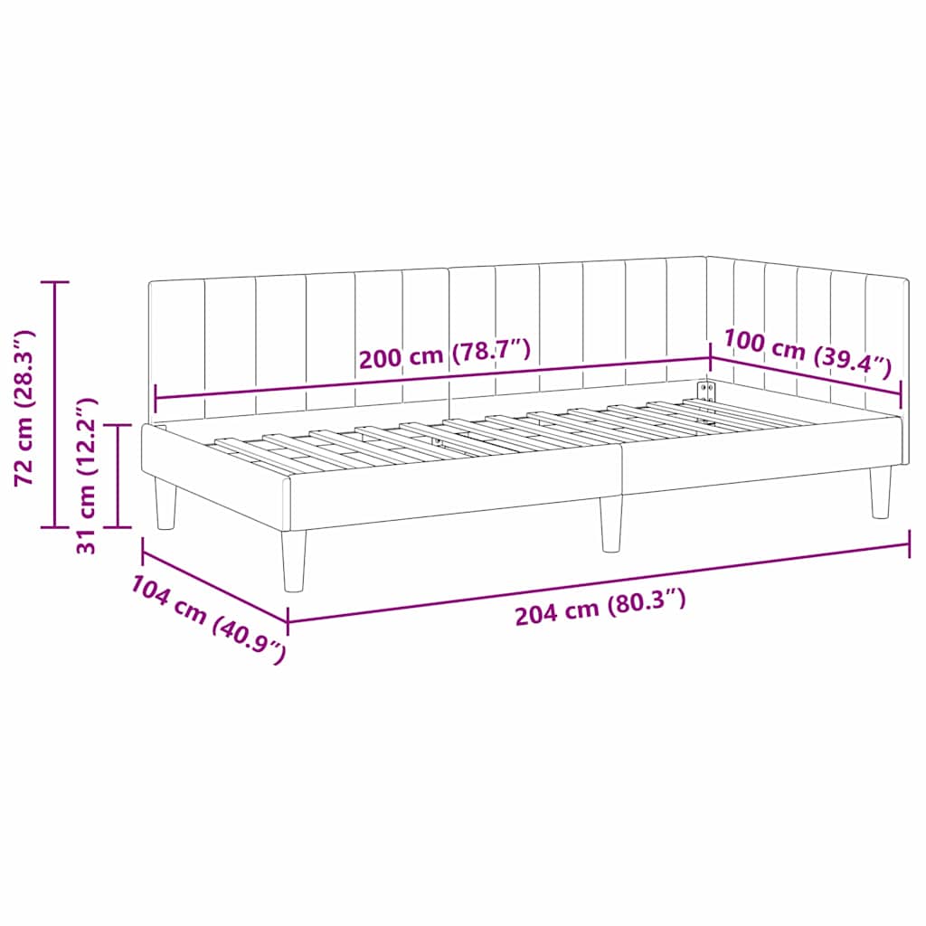 Eckbettgestell mit Kopfteil Hellgrau 100 cm x 200 cm Samt