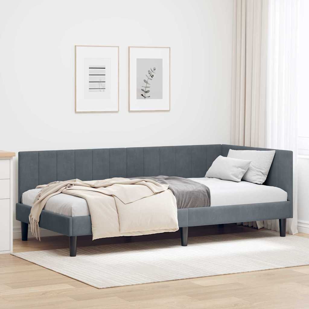 Eckbettgestell mit Kopfteil Dunkelgrau 100 cm x 200 cm Samt