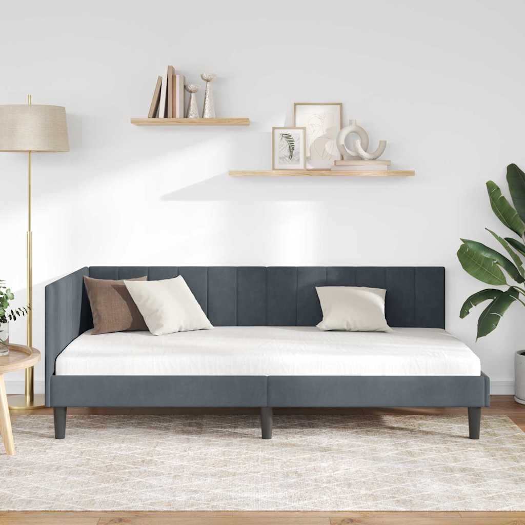 Eckbettgestell mit Kopfteil Dunkelgrau 100 cm x 200 cm Samt