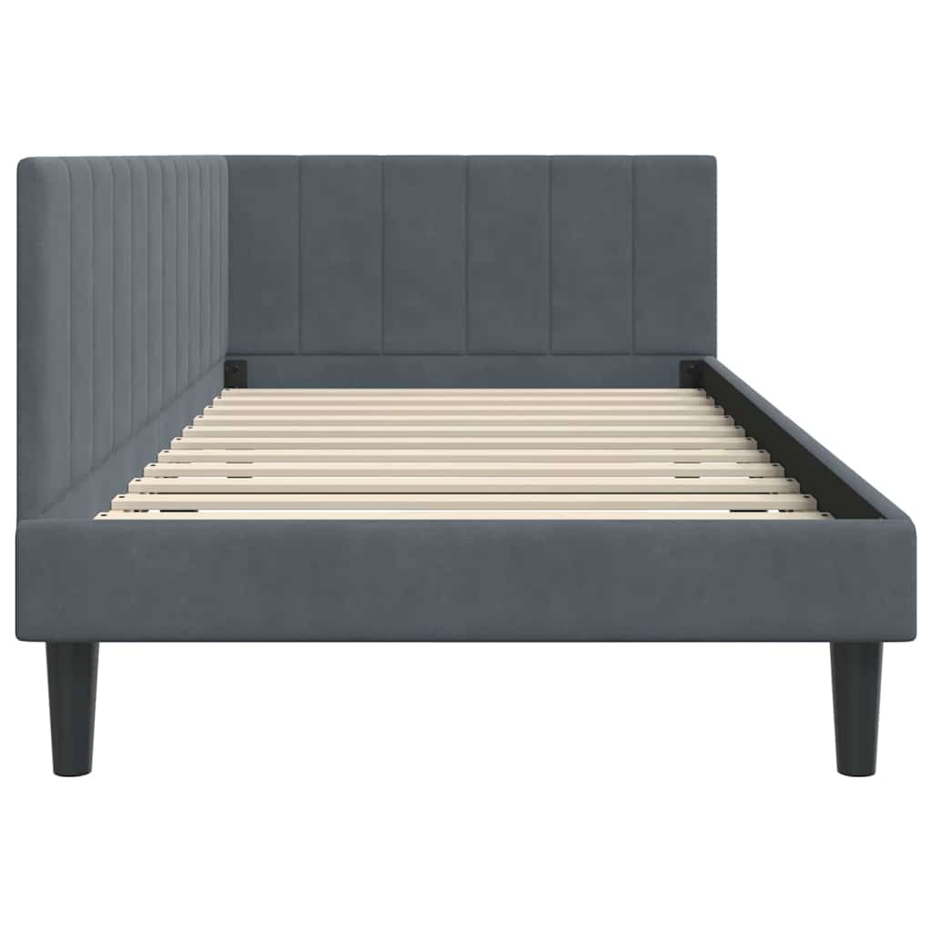 Eckbettgestell mit Kopfteil Dunkelgrau 100 cm x 200 cm Samt