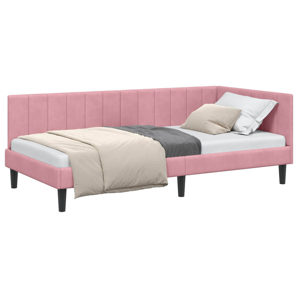 Eckbettgestell mit Kopfteil Rosa 100 cm x 200 cm Samt
