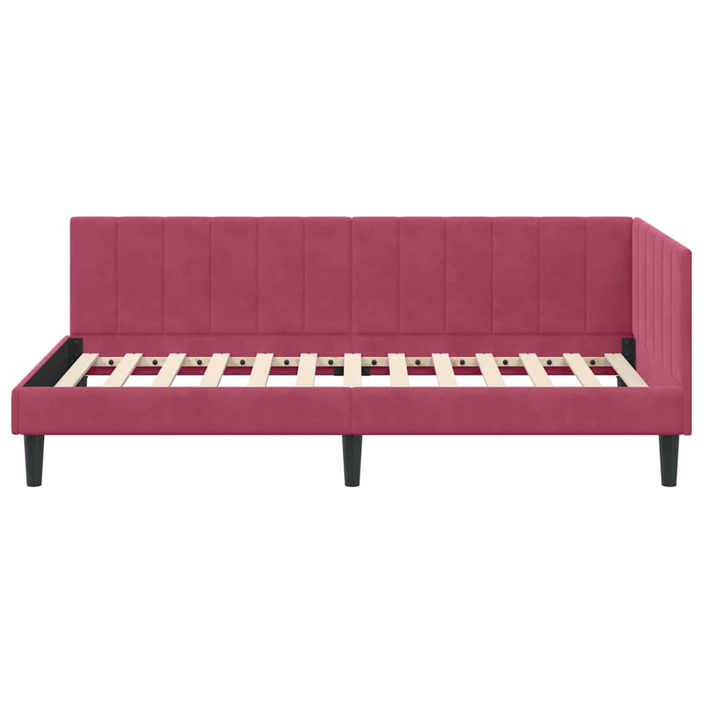 Eckbettgestell mit Kopfteil Weinrot 100 cm x 200 cm Samt