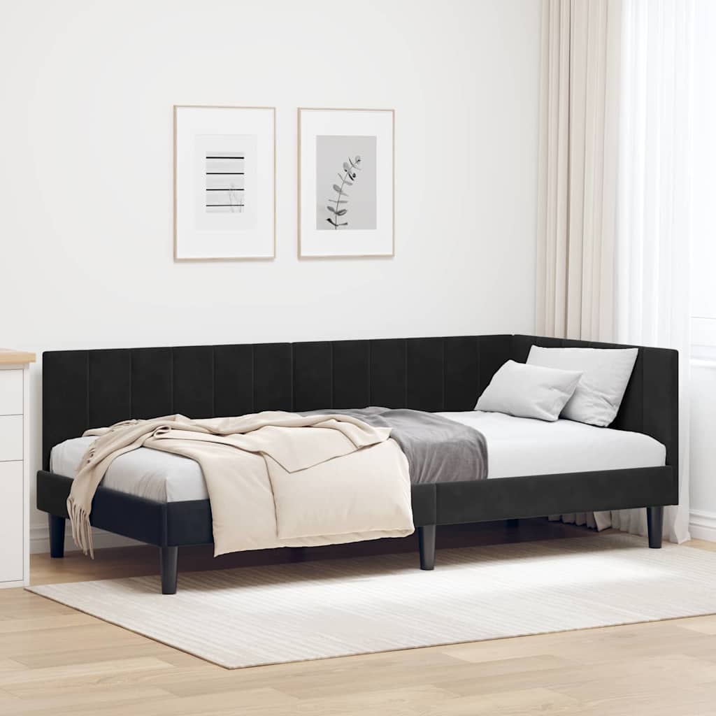 Eckbettgestell mit Kopfteil Schwarz 100 cm x 200 cm Samt