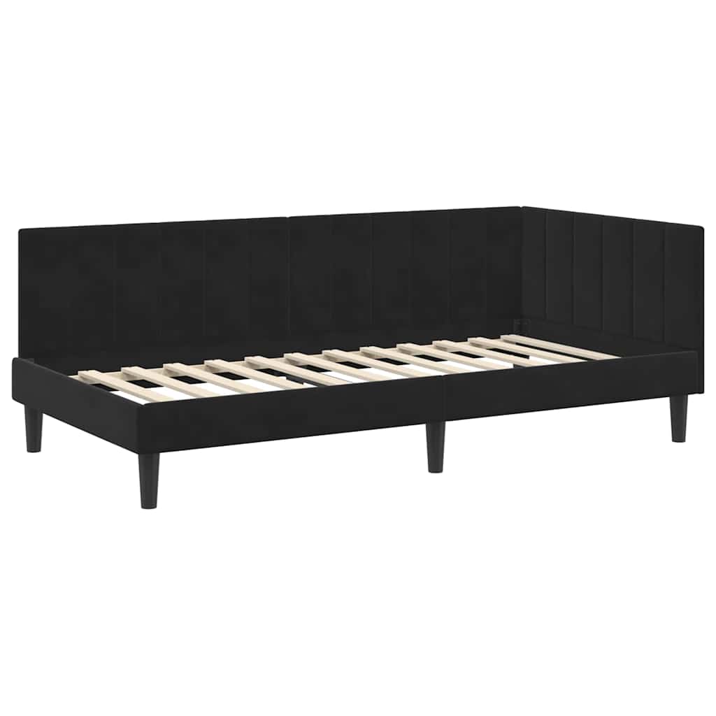 Eckbettgestell mit Kopfteil Schwarz 100 cm x 200 cm Samt