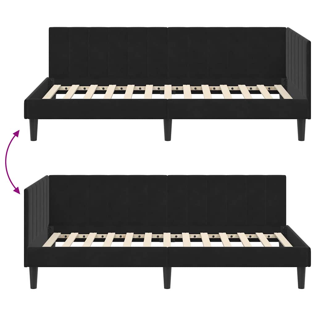 Eckbettgestell mit Kopfteil Schwarz 100 cm x 200 cm Samt