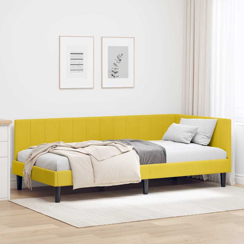 Eckbettgestell mit Kopfteil Gelb 100 cm x 200 cm Samt