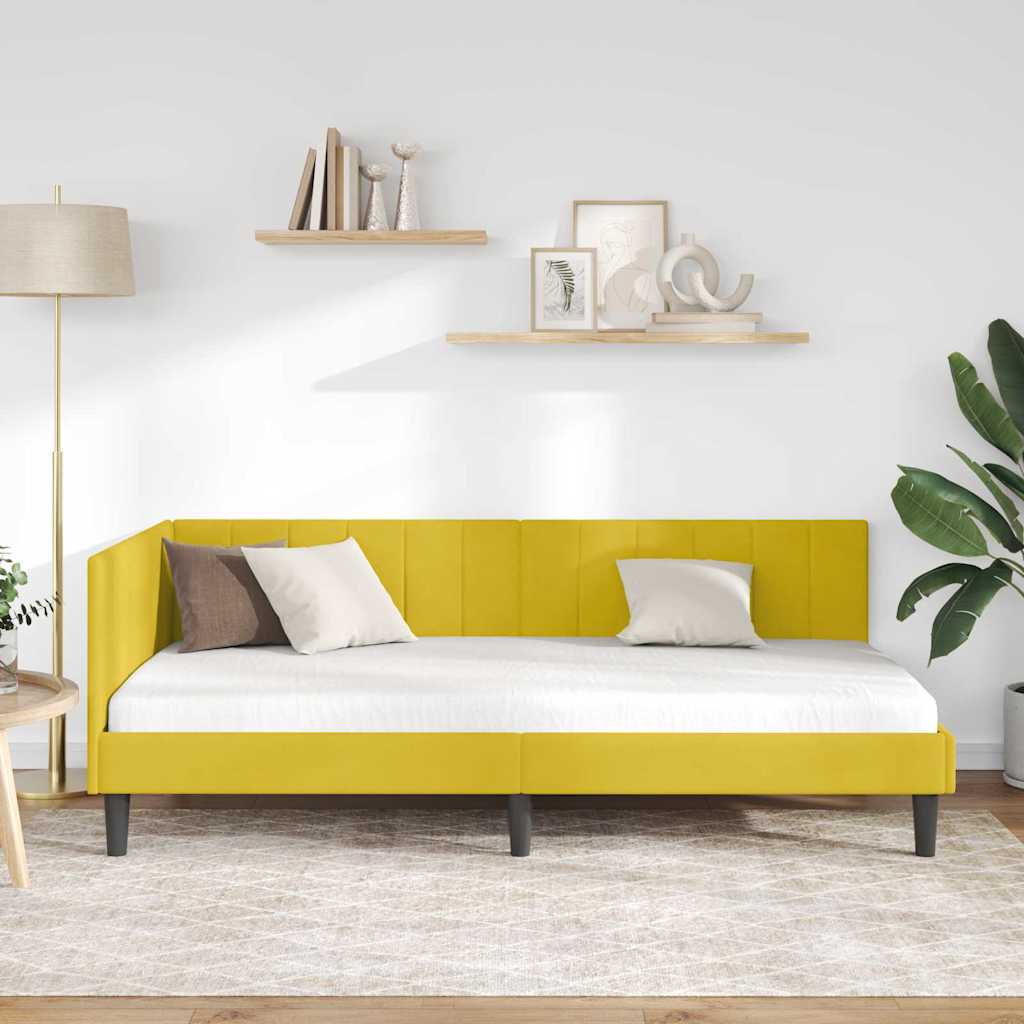 Eckbettgestell mit Kopfteil Gelb 100 cm x 200 cm Samt