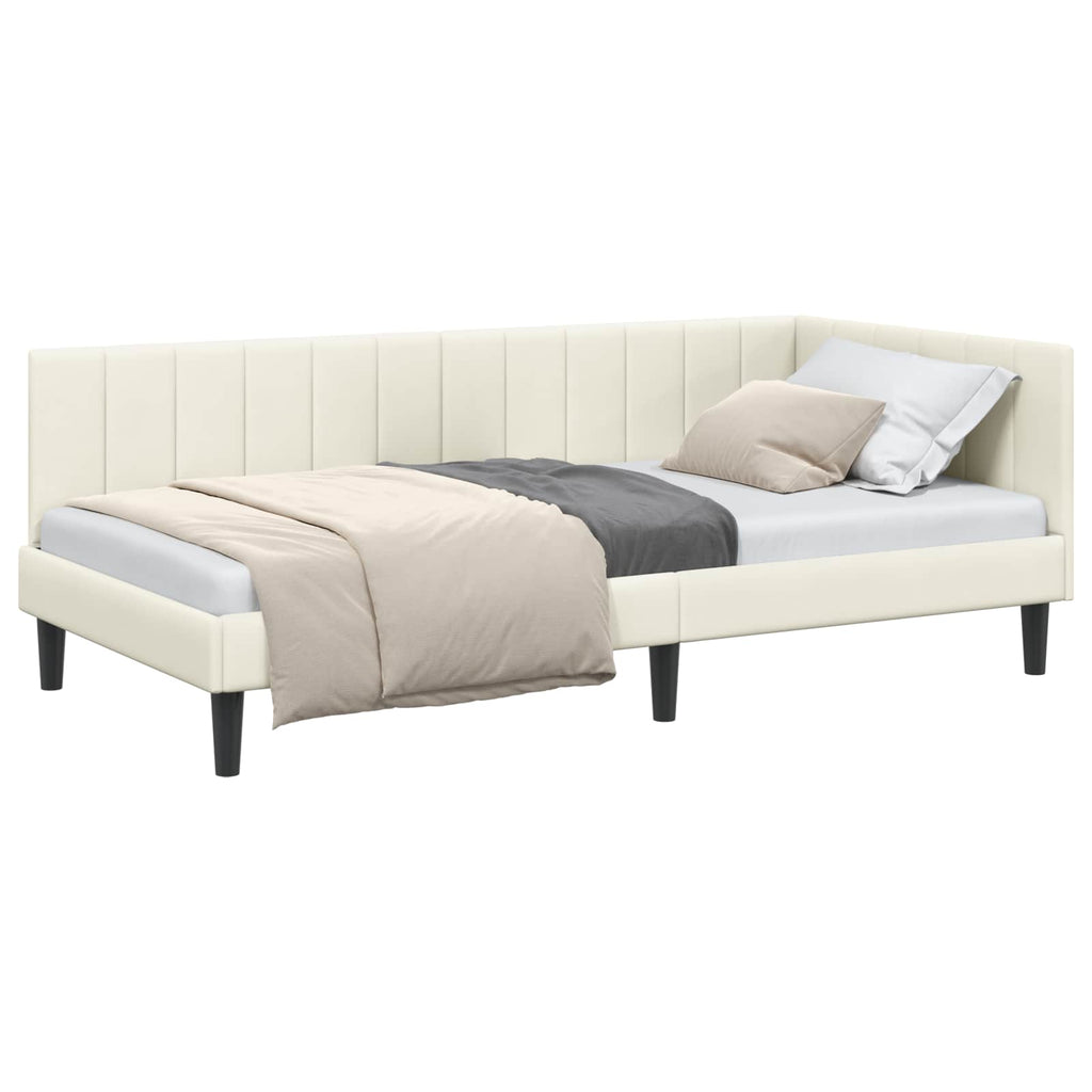 Eckbettgestell mit Kopfteil Creme 100 cm x 200 cm Samt