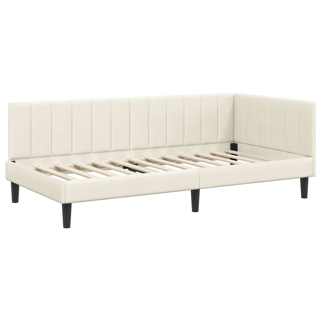 Eckbettgestell mit Kopfteil Creme 100 cm x 200 cm Samt