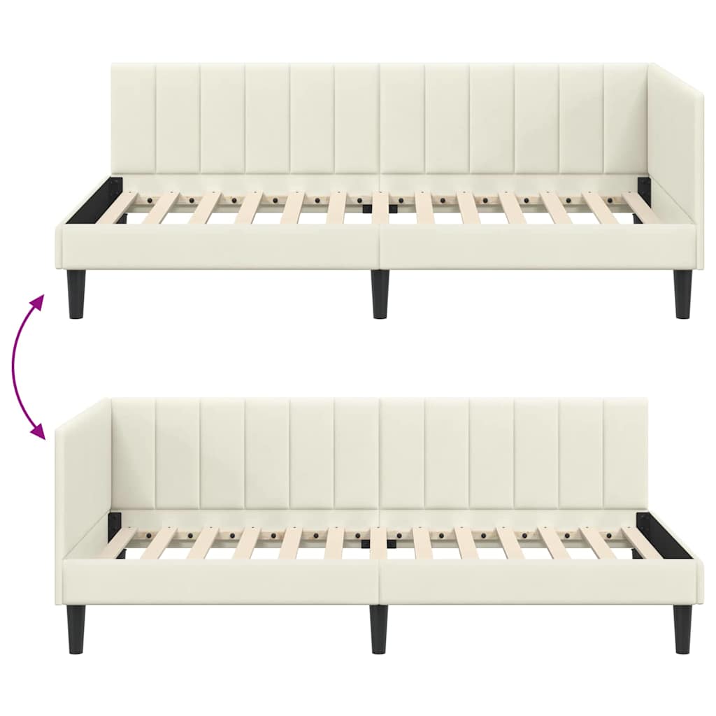 Eckbettgestell mit Kopfteil Creme 100 cm x 200 cm Samt