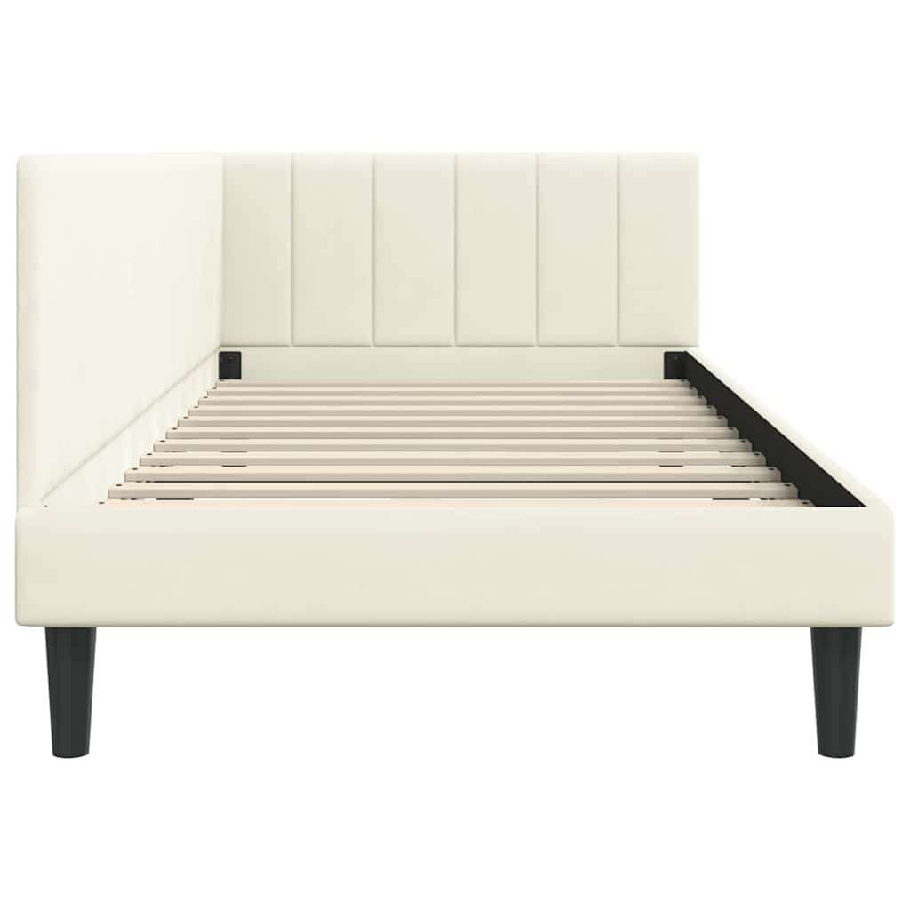 Eckbettgestell mit Kopfteil Creme 100 cm x 200 cm Samt